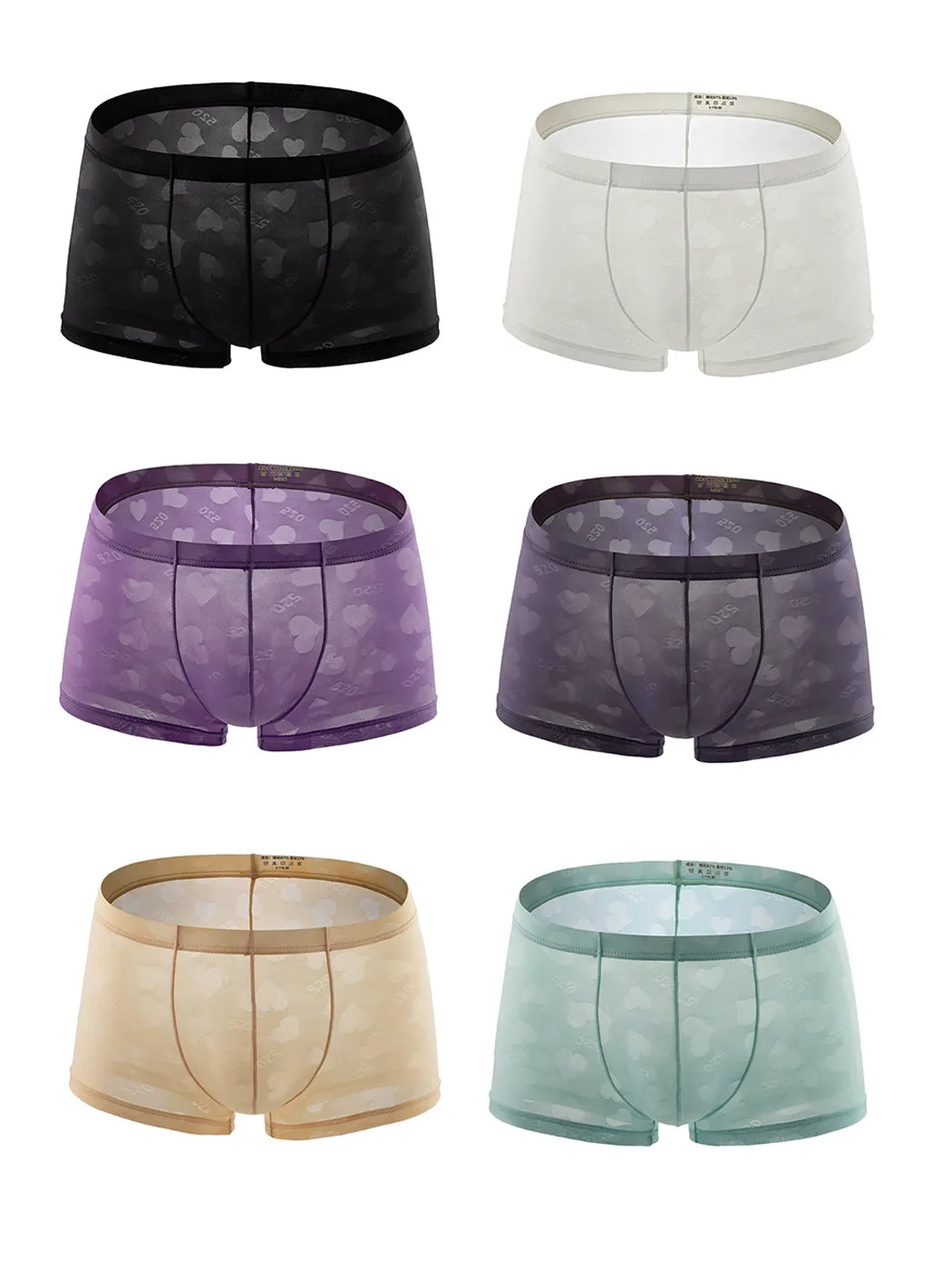 3- Pack Mens Sexy Heart Mesh Trunks