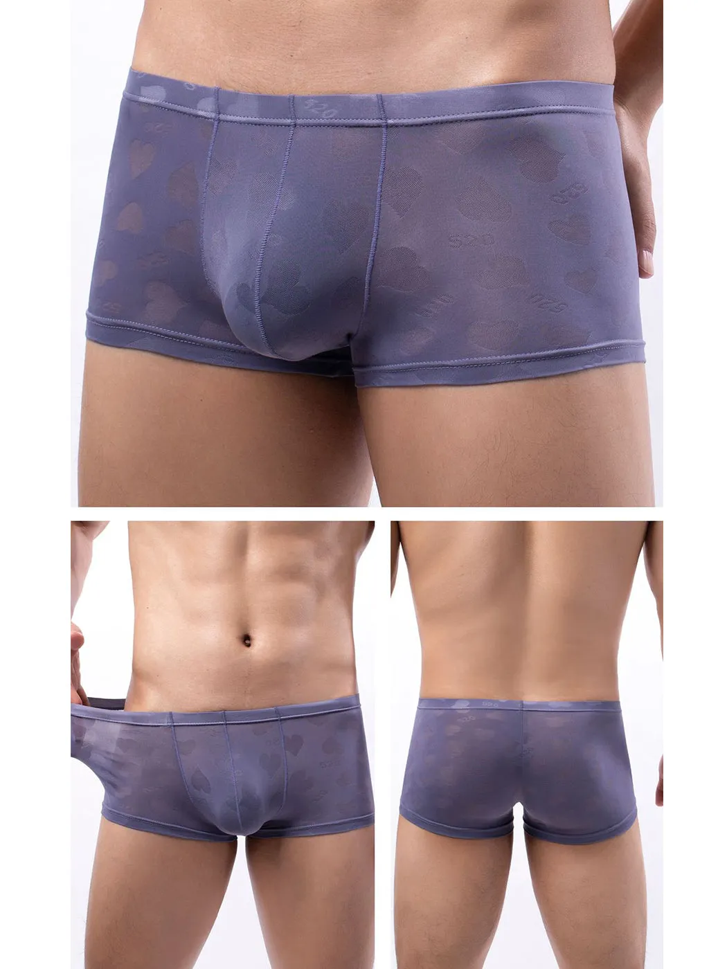 3- Pack Mens Sexy Heart Mesh Trunks
