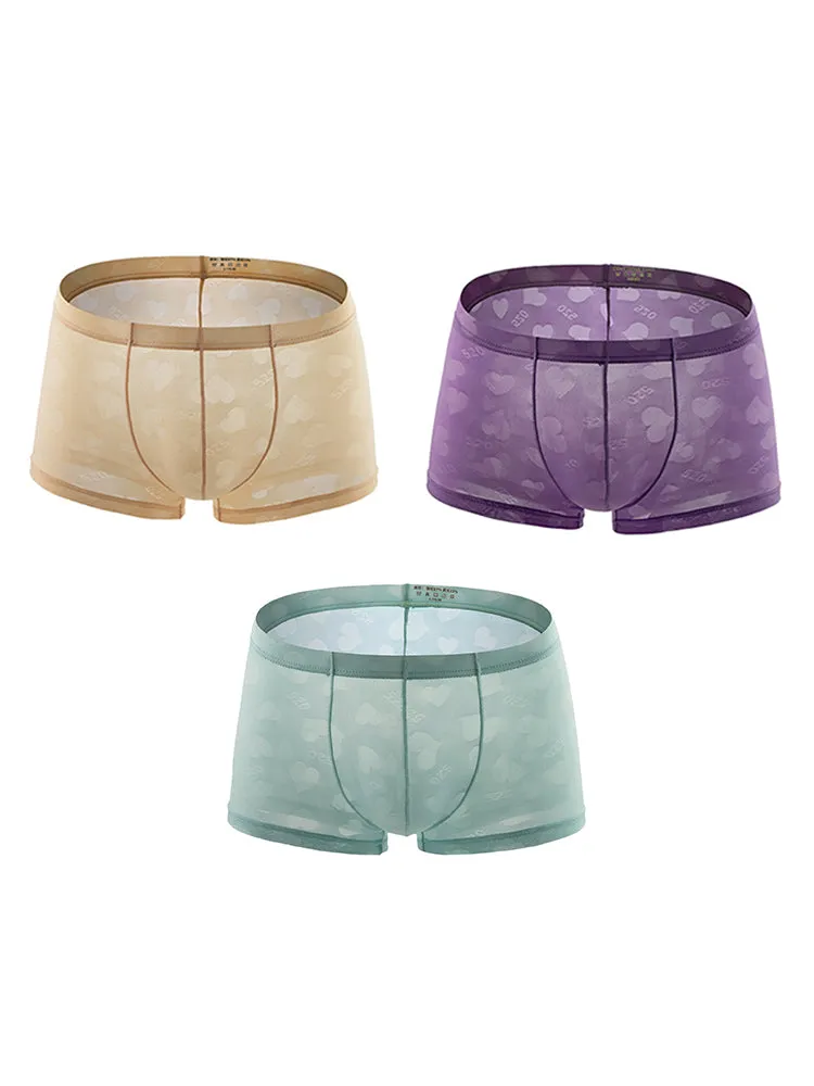 3- Pack Mens Sexy Heart Mesh Trunks