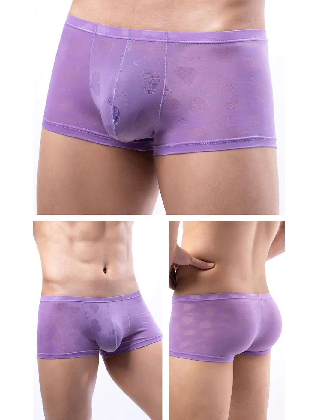 3- Pack Mens Sexy Heart Mesh Trunks