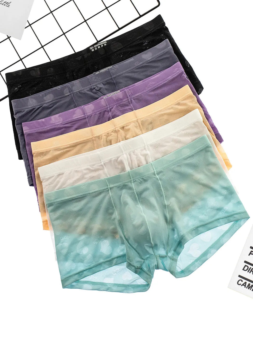 3- Pack Mens Sexy Heart Mesh Trunks