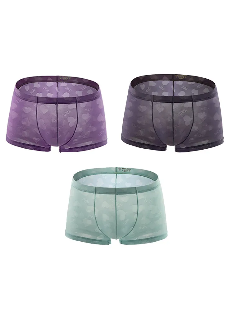 3- Pack Mens Sexy Heart Mesh Trunks