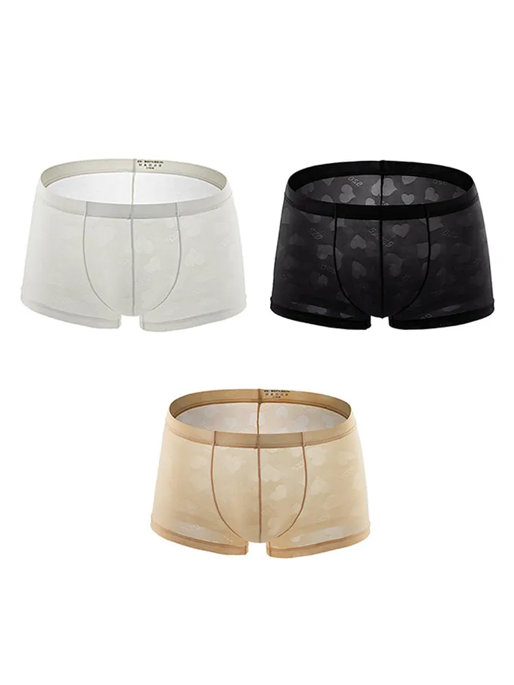 3- Pack Mens Sexy Heart Mesh Trunks