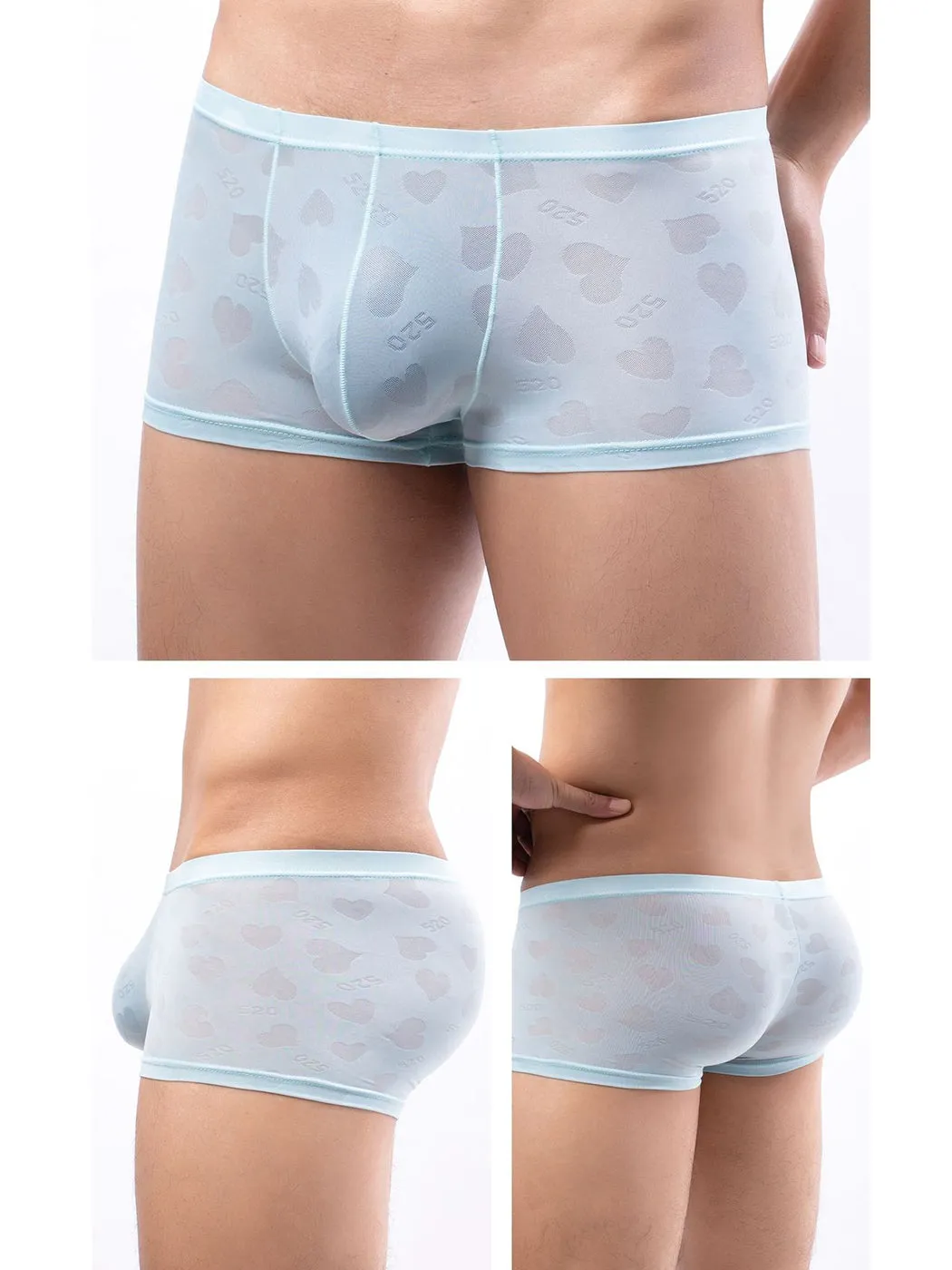 3- Pack Mens Sexy Heart Mesh Trunks