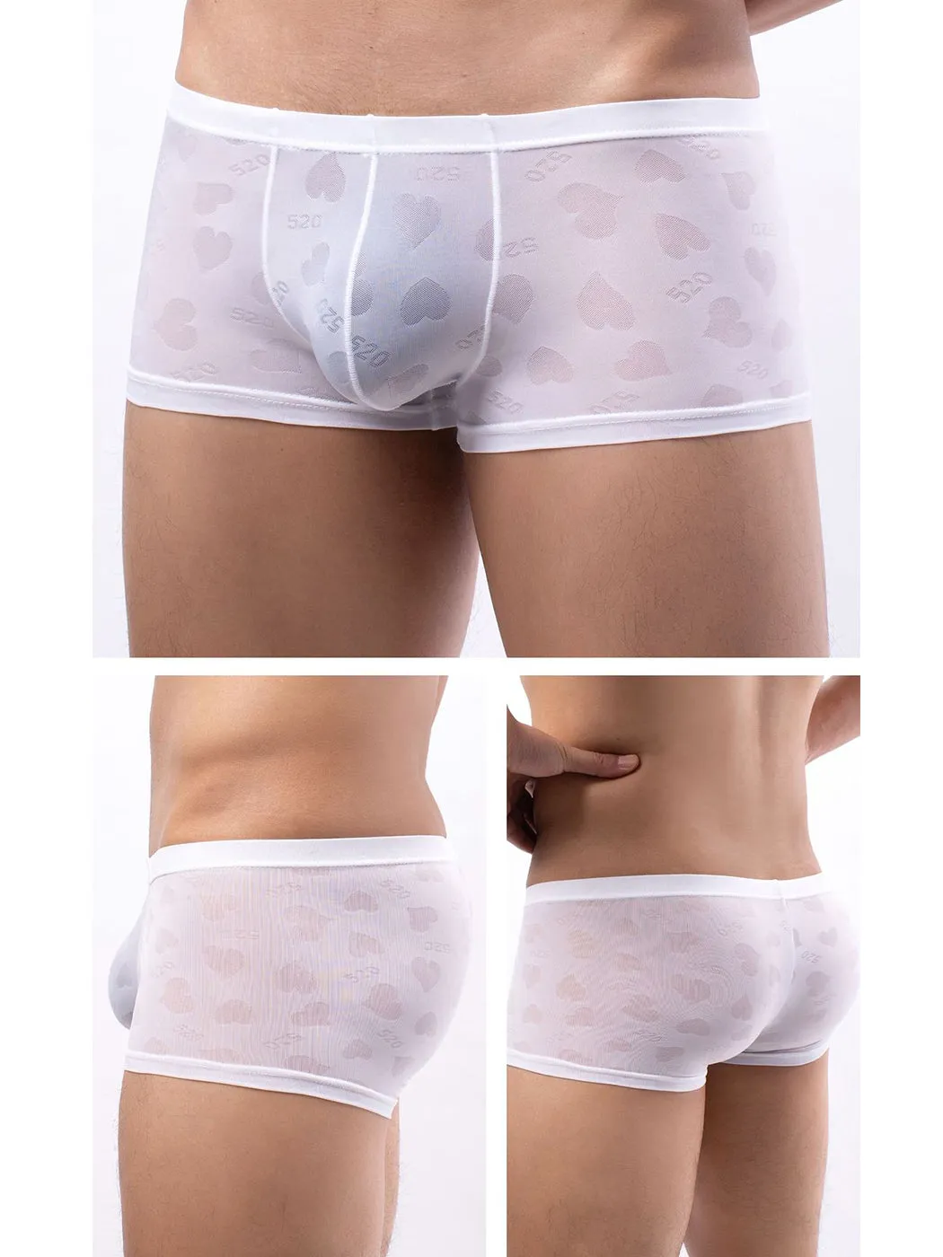 3- Pack Mens Sexy Heart Mesh Trunks