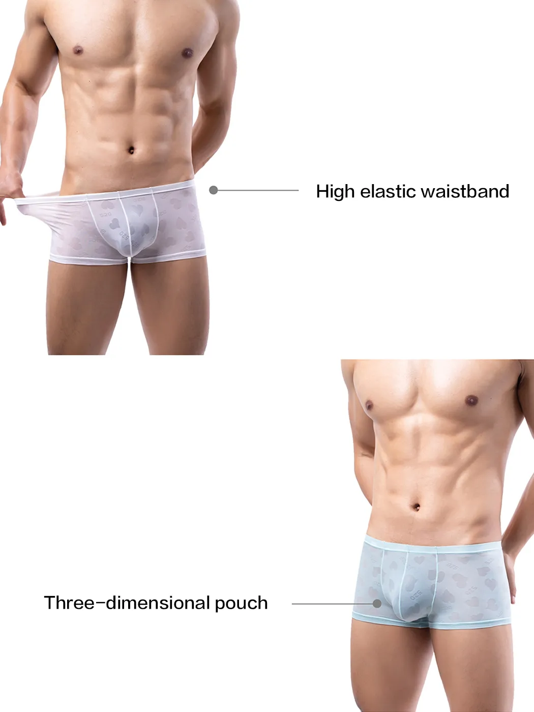 3- Pack Mens Sexy Heart Mesh Trunks