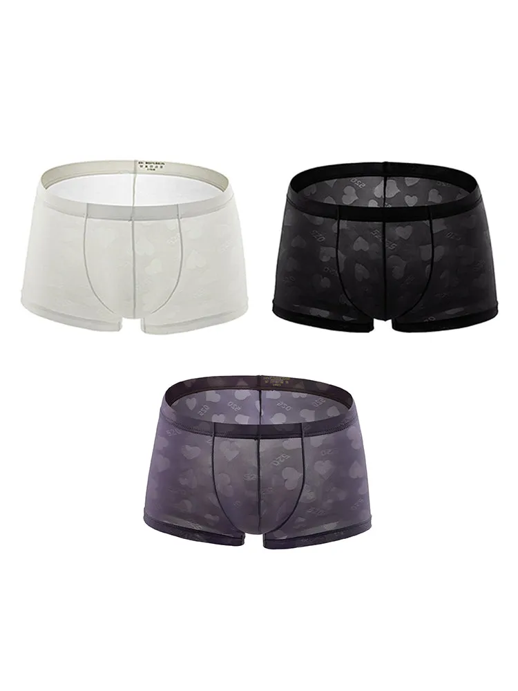 3- Pack Mens Sexy Heart Mesh Trunks