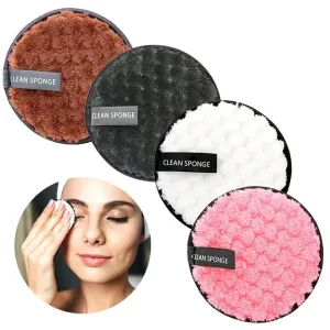 4pc Makeup Remover Microfiber Cotton Pad Cosmetics Washable Makeup Towel Cleaning Sponge Skin Care Tool