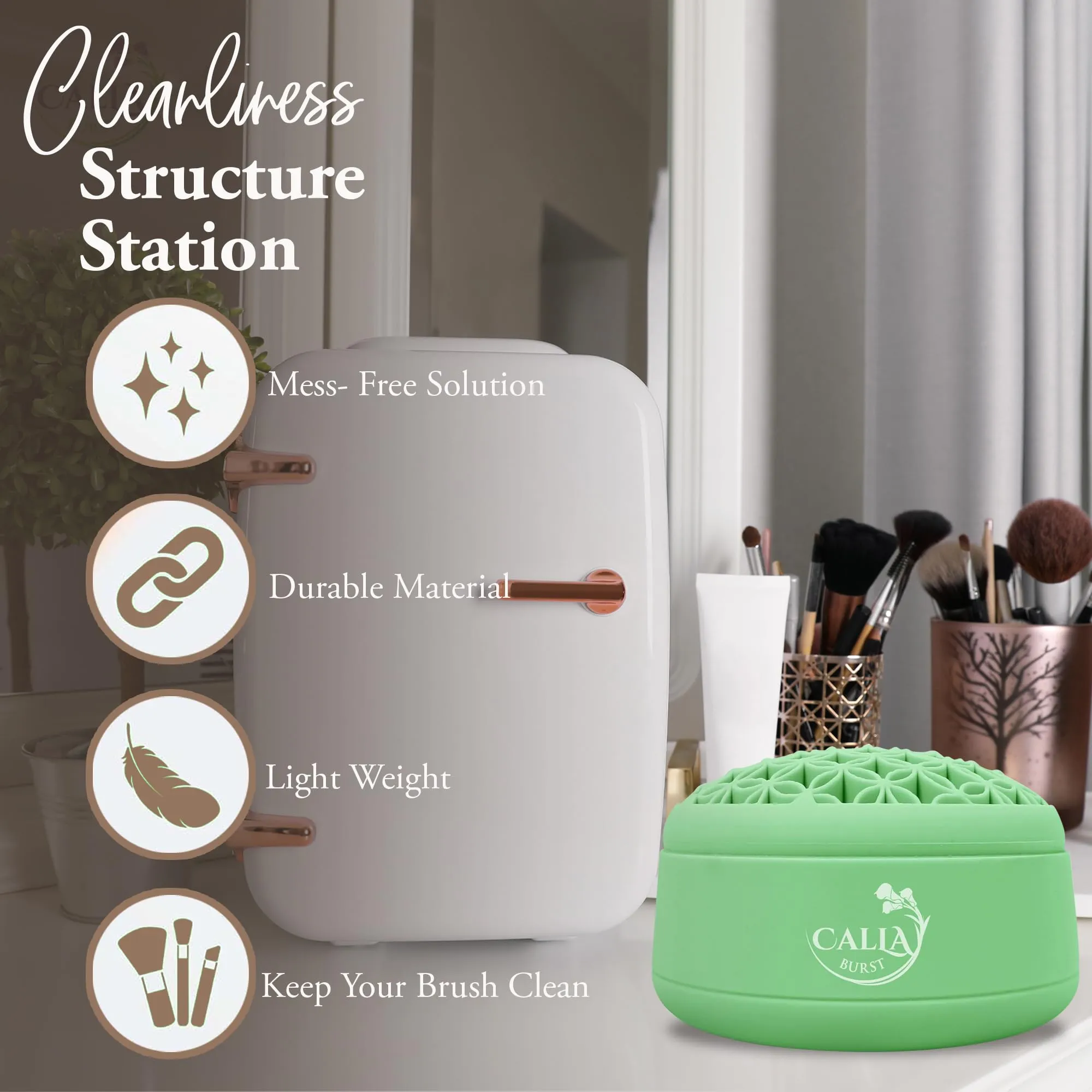 CallaBurst 3 in 1 Silicone Makeup Brush Cleaner - Make up Brush Cleaner Mat with Makeup Brush Drying Rack & Brush Organizer, Silicone Washing Tool Cleaning Bowl for Beauty Cosmetic Brushes (Green)