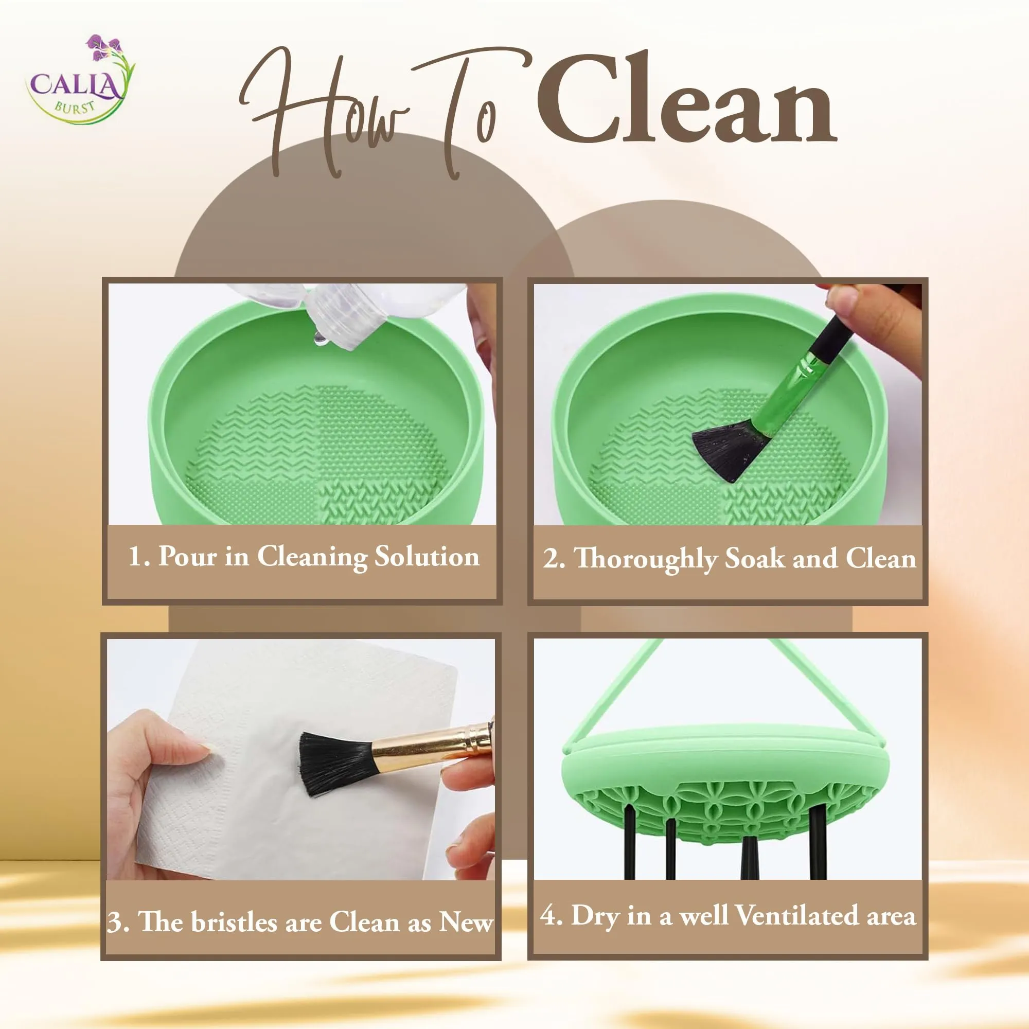 CallaBurst 3 in 1 Silicone Makeup Brush Cleaner - Make up Brush Cleaner Mat with Makeup Brush Drying Rack & Brush Organizer, Silicone Washing Tool Cleaning Bowl for Beauty Cosmetic Brushes (Green)