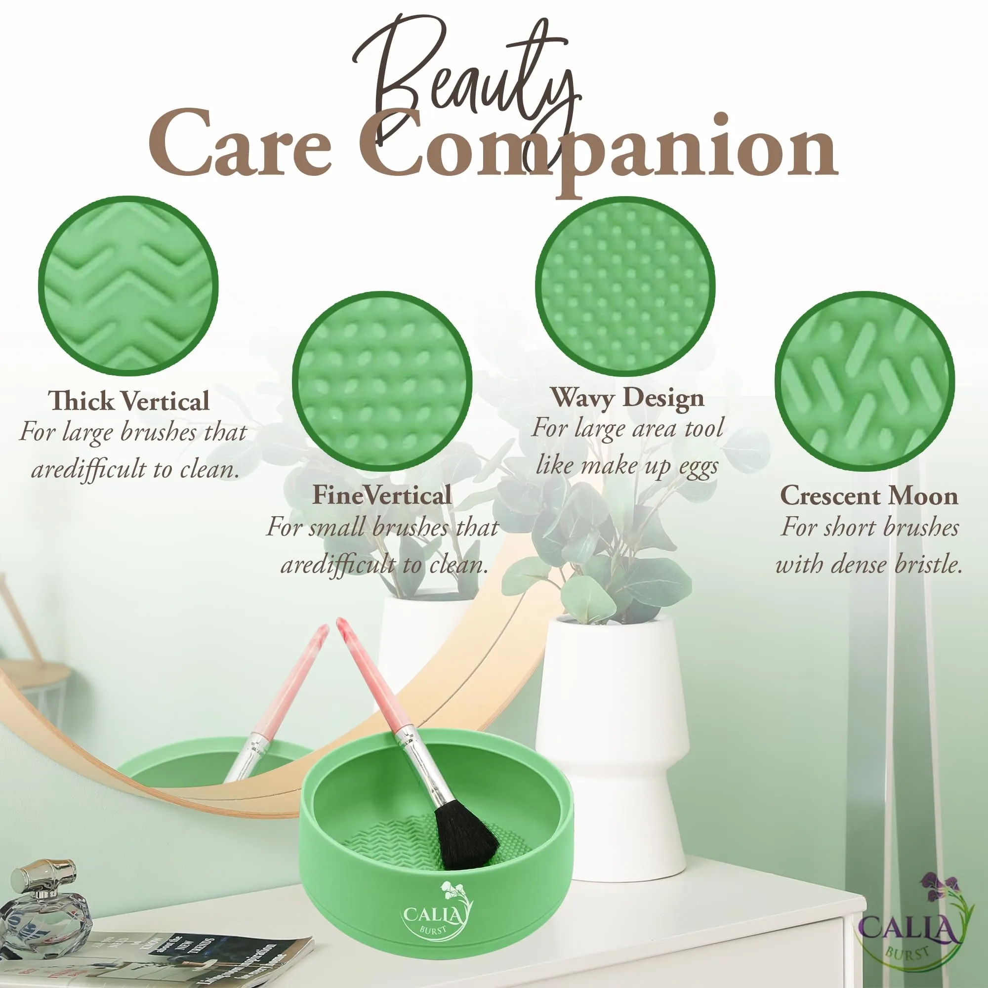 CallaBurst 3 in 1 Silicone Makeup Brush Cleaner - Make up Brush Cleaner Mat with Makeup Brush Drying Rack & Brush Organizer, Silicone Washing Tool Cleaning Bowl for Beauty Cosmetic Brushes (Green)
