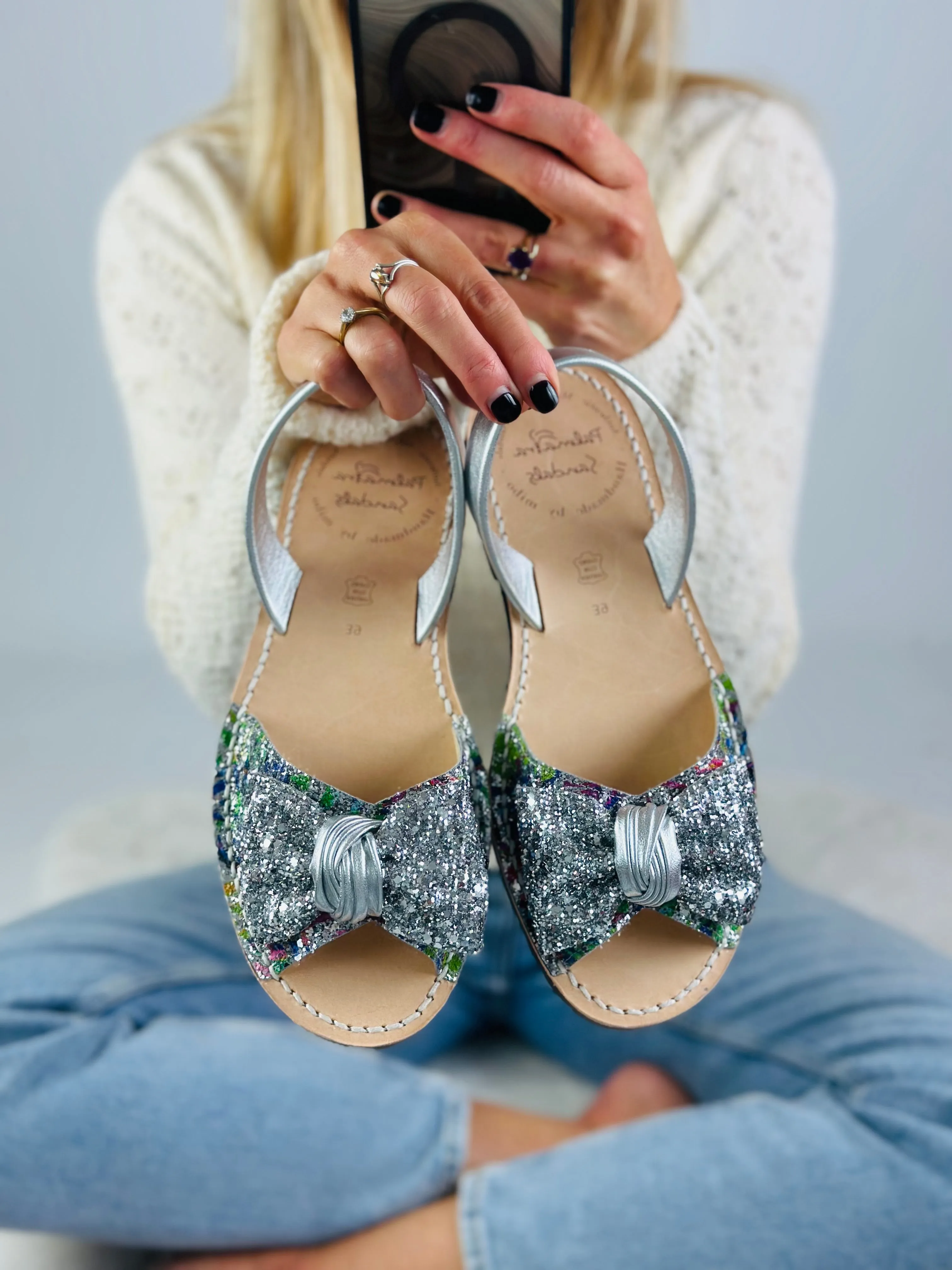 Press sample Glitter Bow peeptoe Silver