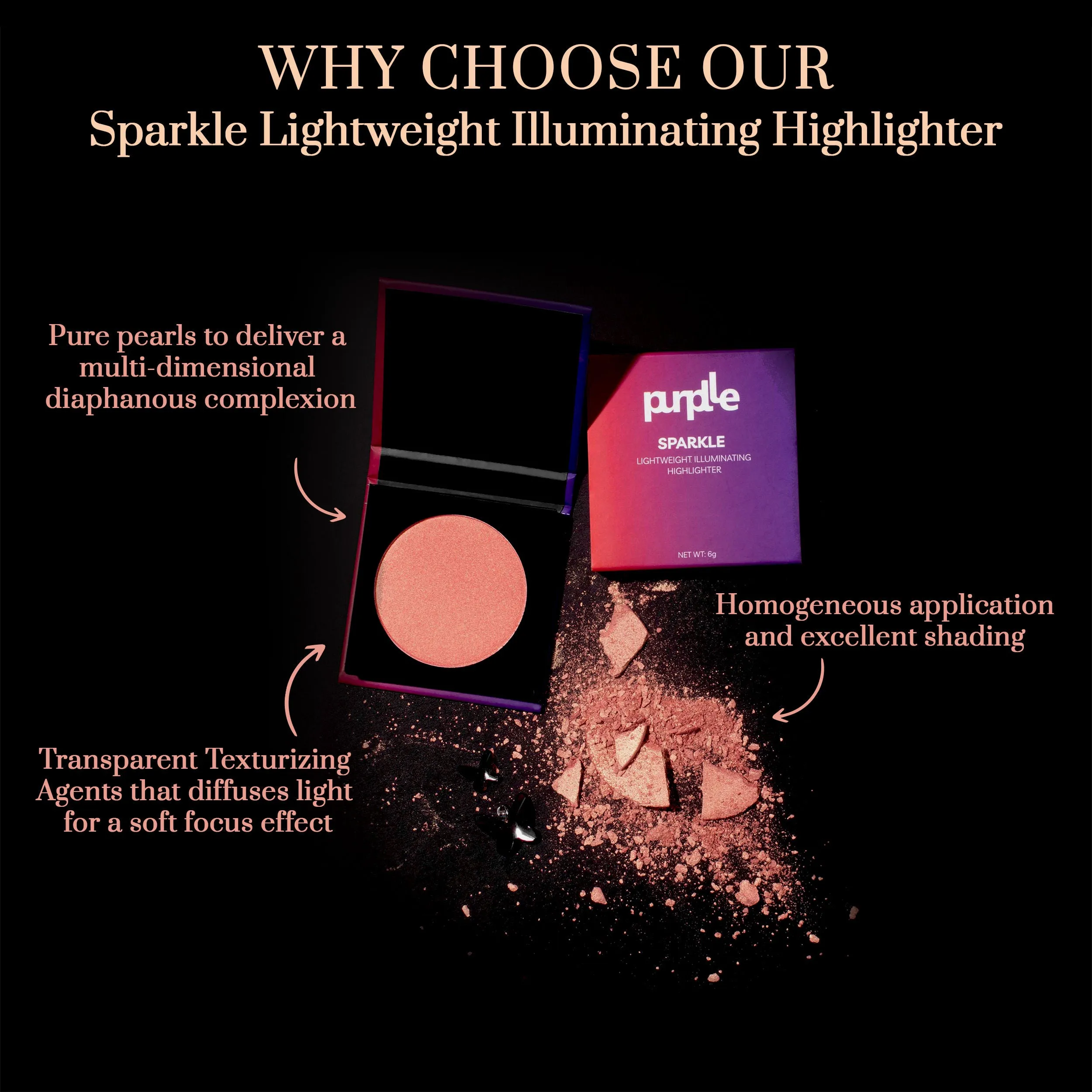 Purplle Sparkle Lightweight Illuminating Highlighter - Rose | Ultra Shimmery| High Pigmentation | Lifts Face | Blendable | Long Lasting (4gm)
