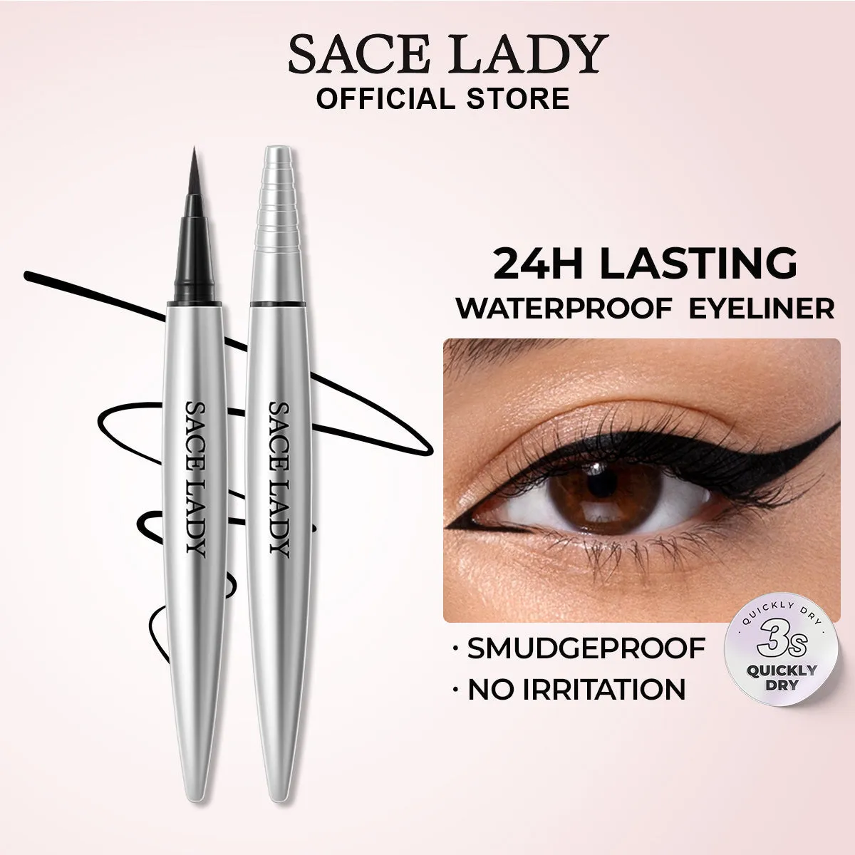 SACE LADY PRO ZONE Waterproof Ultra-Fine Black Liquid Eyeliner – Quick-Drying, Smudge-Proof, No Irritation