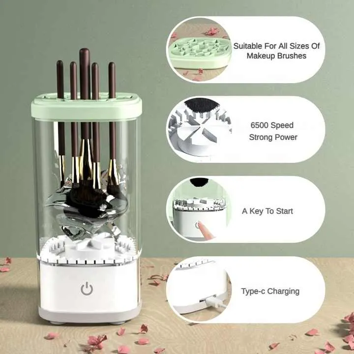 White Electric Makeup Brush Cleaner and Dryer – USB Automatic Household Cleaning Device with UV Sterilization and Fast Drying Function